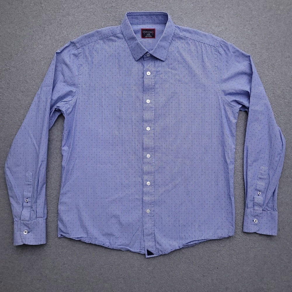 UNTUCKit Button Up Shirt Mens Large Slim Fit Blue Polka Dot Blue Cotton